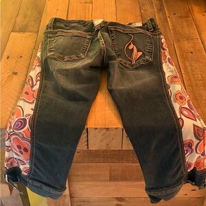 Baby Phat Dark Wash Jeans with Pink & Orange Floral Side Panels